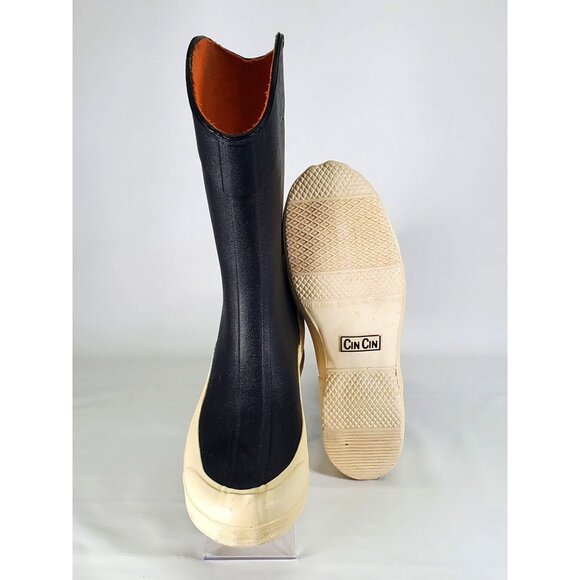 Cin Cin Women's Black / White Rubber Waterproof Rain Boot Size 8 1455 - Picture 2 of 12